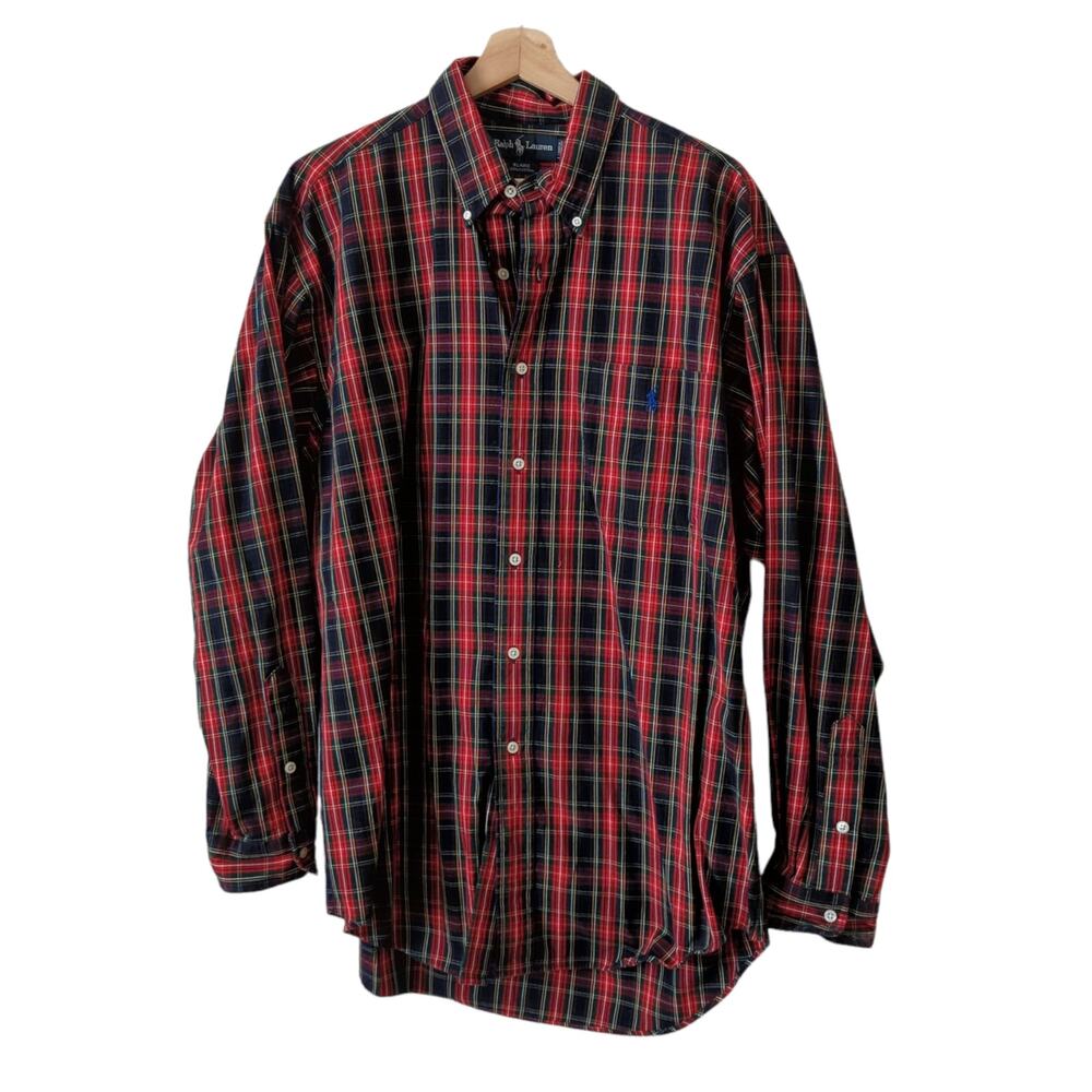 Vintage 90s Ralph Lauren Red Tartan Plaid Shirt Blaire Cotton Mens Large Top‎